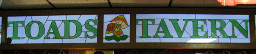 Toad's Tavern lighted sign w. logo trimmed in oak